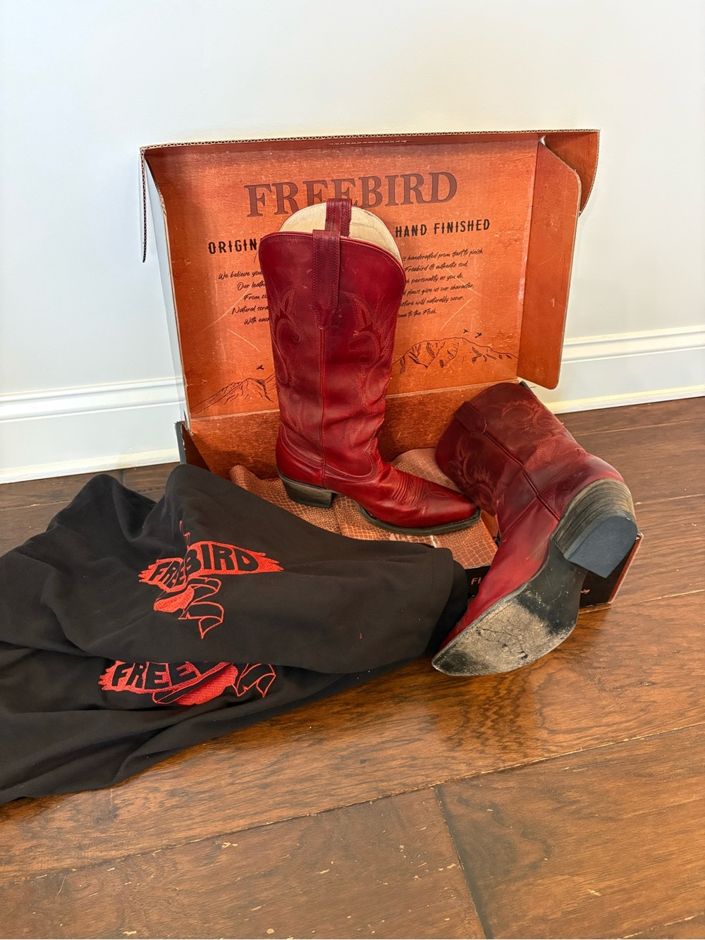 freebird Red Leather Men’s Cowboy Boots with Embroidered Shaft